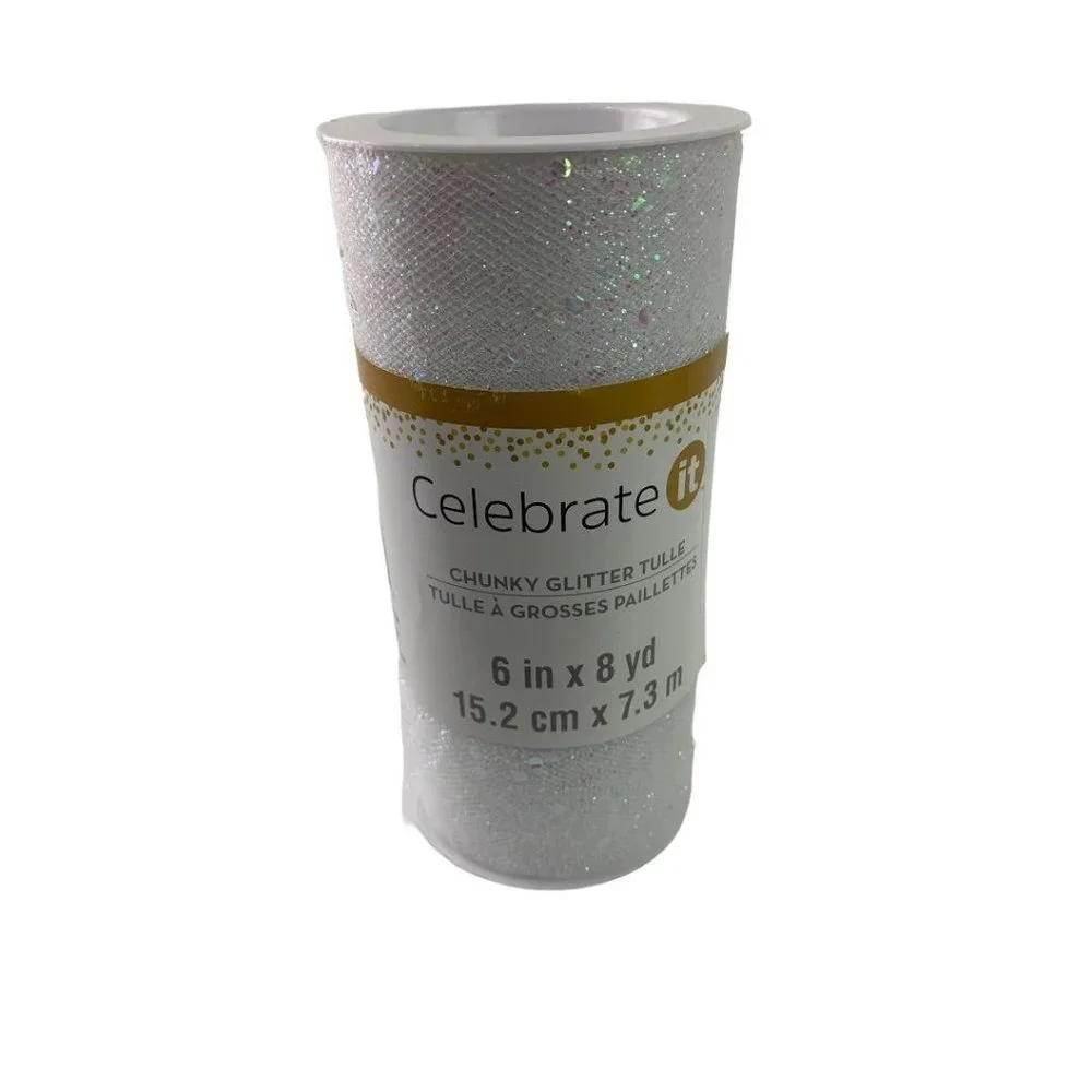 8 Yards Celebrate It White Chunky Glitter Tulle 6 inch New Craft Supply